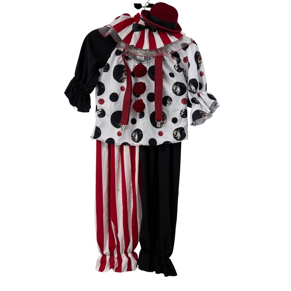 Spirit Halloween Creepy Clown Costume Set Womens Medium Red Black White 6pc